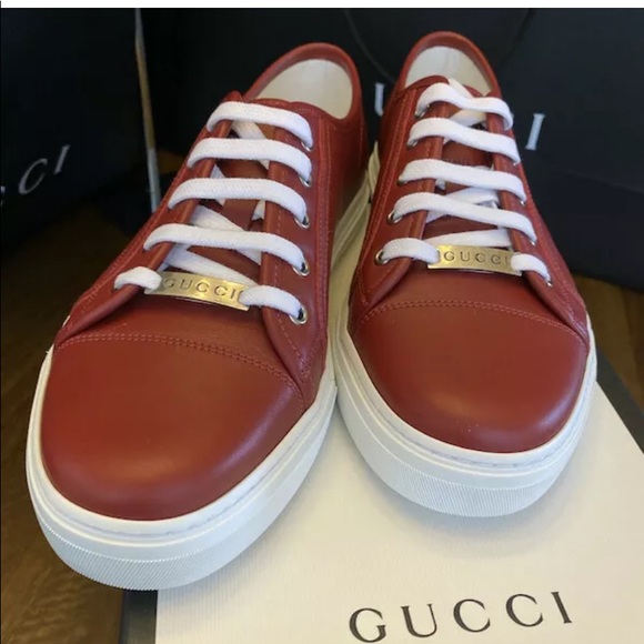 Gucci Red Leather Miro'soft Logo Sneakers - Picture 2 of 16